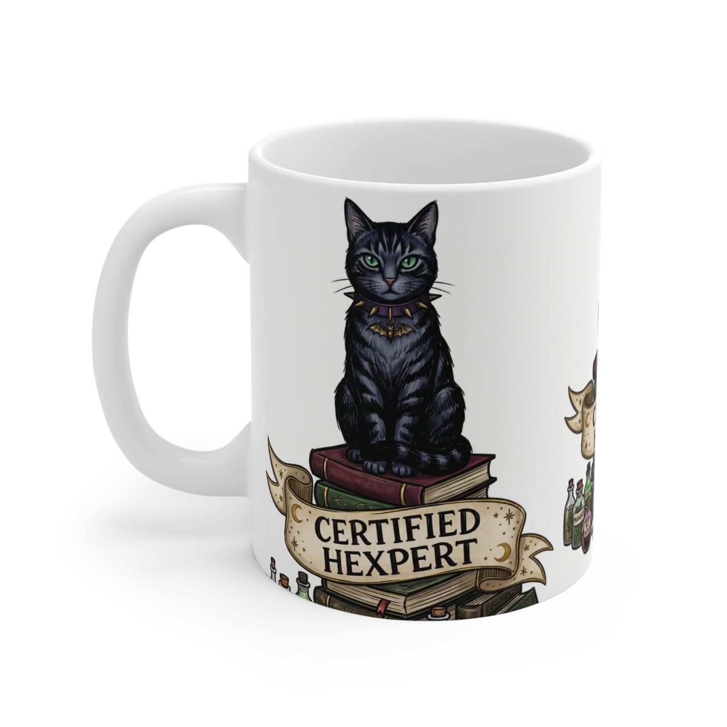 Certified Hexpert - 11oz Mug Ambi Handle — Black Cat Witchcraft Coffee Cup (11oz)