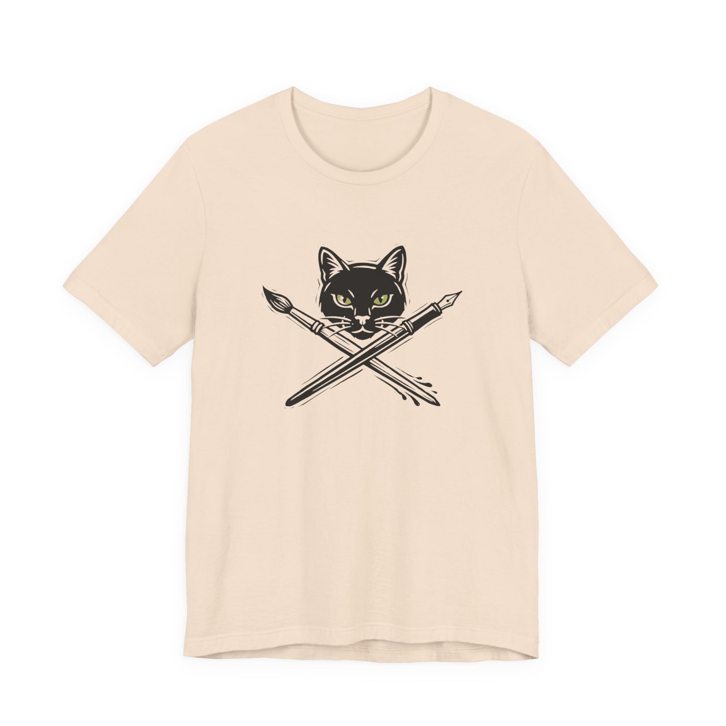 Creative Cat Version 2 - Artist Cat T-Shirt — Black Cat with Crossed Paintbrushes Graphic Tee