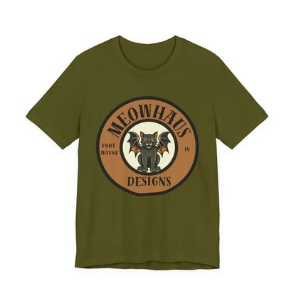 Meowhaus Designs Cat Circle Logo T-Shirt - Vintage Tattoo Cat-Bat Design