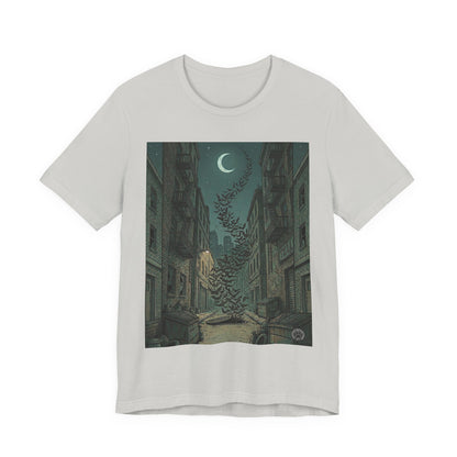 Bat's Night - Cityscape Moon T-Shirt — Surreal Crescent &  Street Art Tee