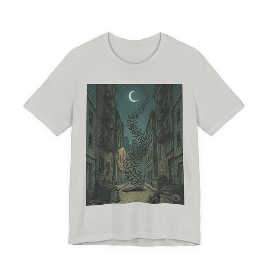 Bat's Night - Cityscape Moon T-Shirt — Surreal Crescent &  Street Art Tee