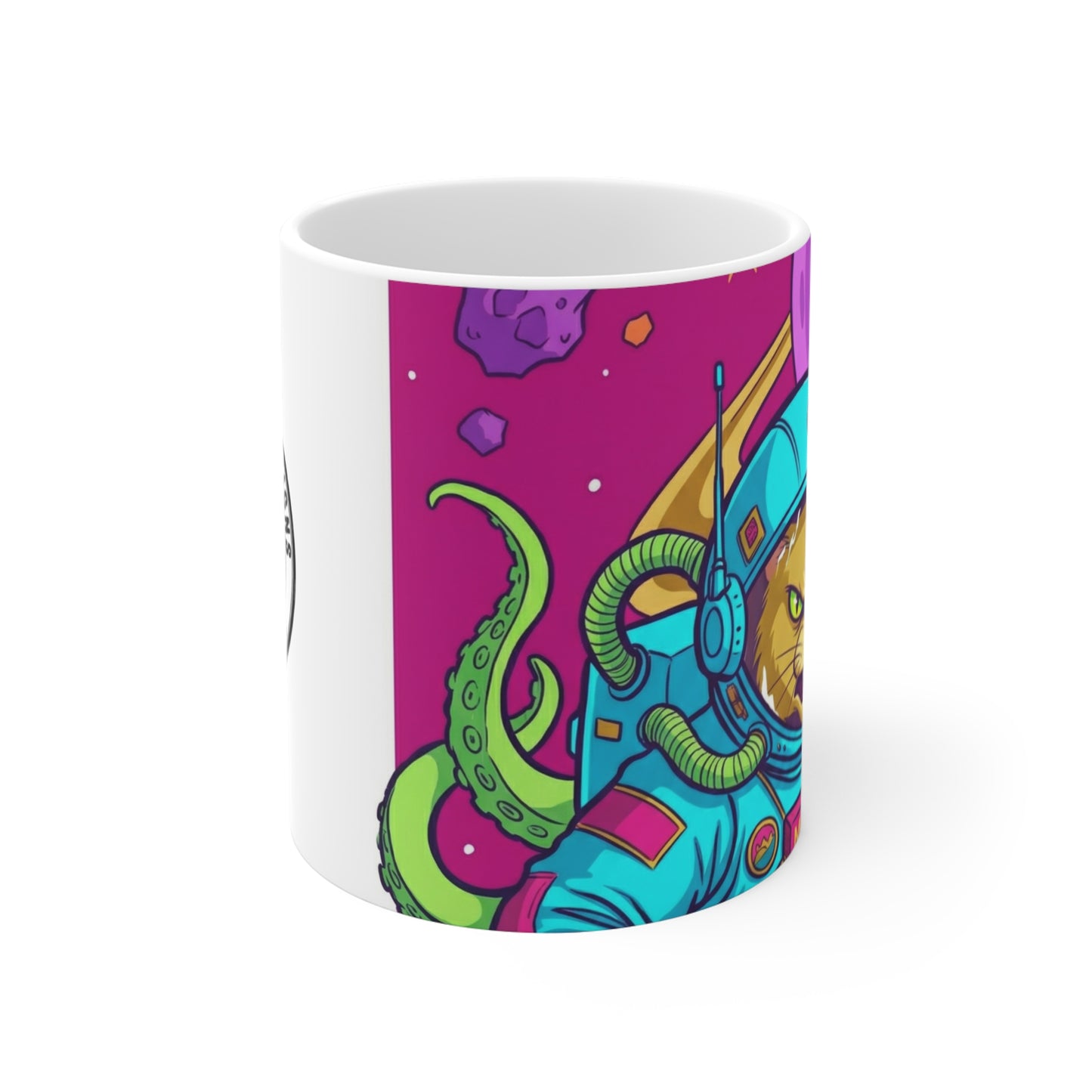 AlienCat Astronaut - Full Color - 11oz Mug Right Handle - Space Cat Astronaut Mug — Colorful Cosmic Kitty Coffee Tea Cup