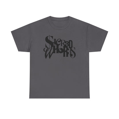 Sacred Whores - Mixed Fonts Graphic Tee — Gothic Ambigram Band Shirt