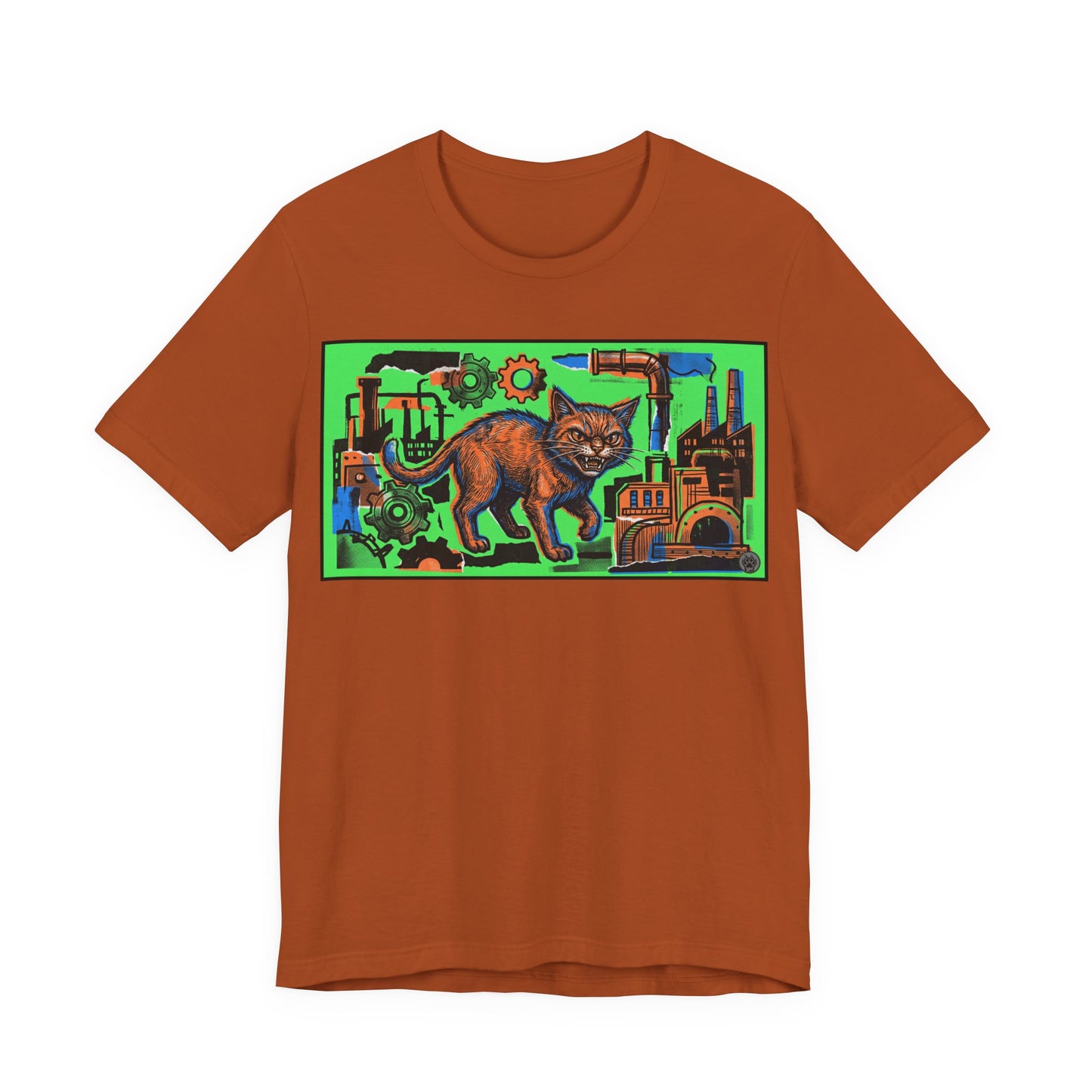 Industrial Cat - Collage Graphic Tee — Retro Steampunk Factory Design