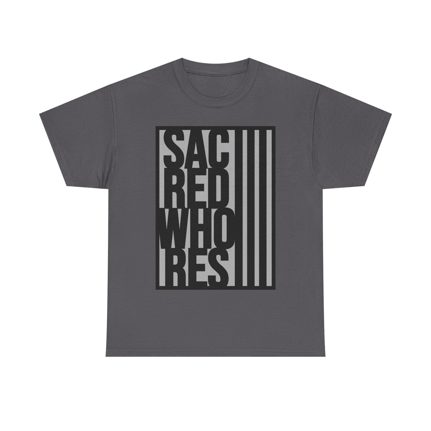 Sacred Whores - Graphic Tee — Bold Vertical Text Black T‑Shirt