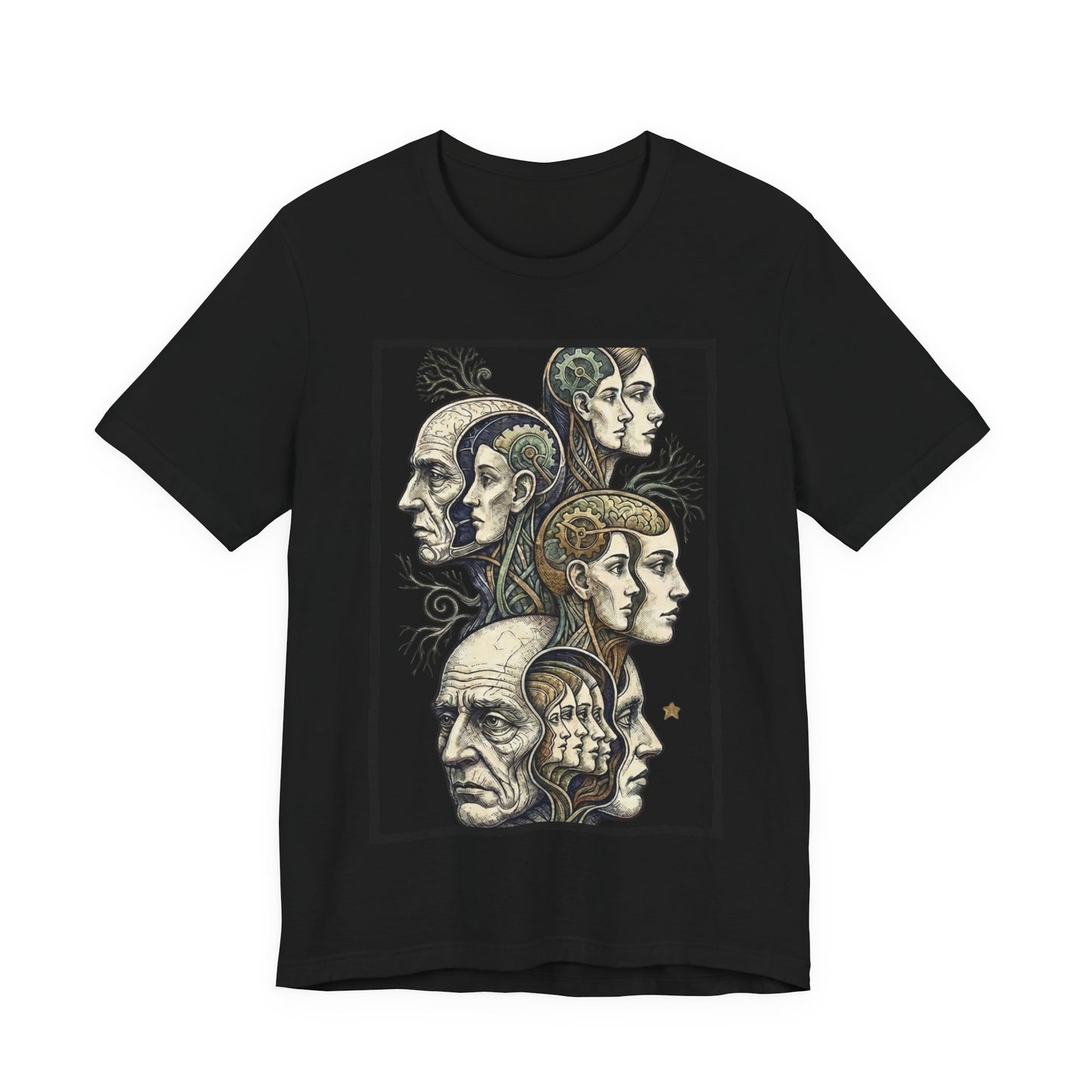 Family of Thought - Crop - Evolution of Minds T-Shirt — Surreal Human Faces Art Tee