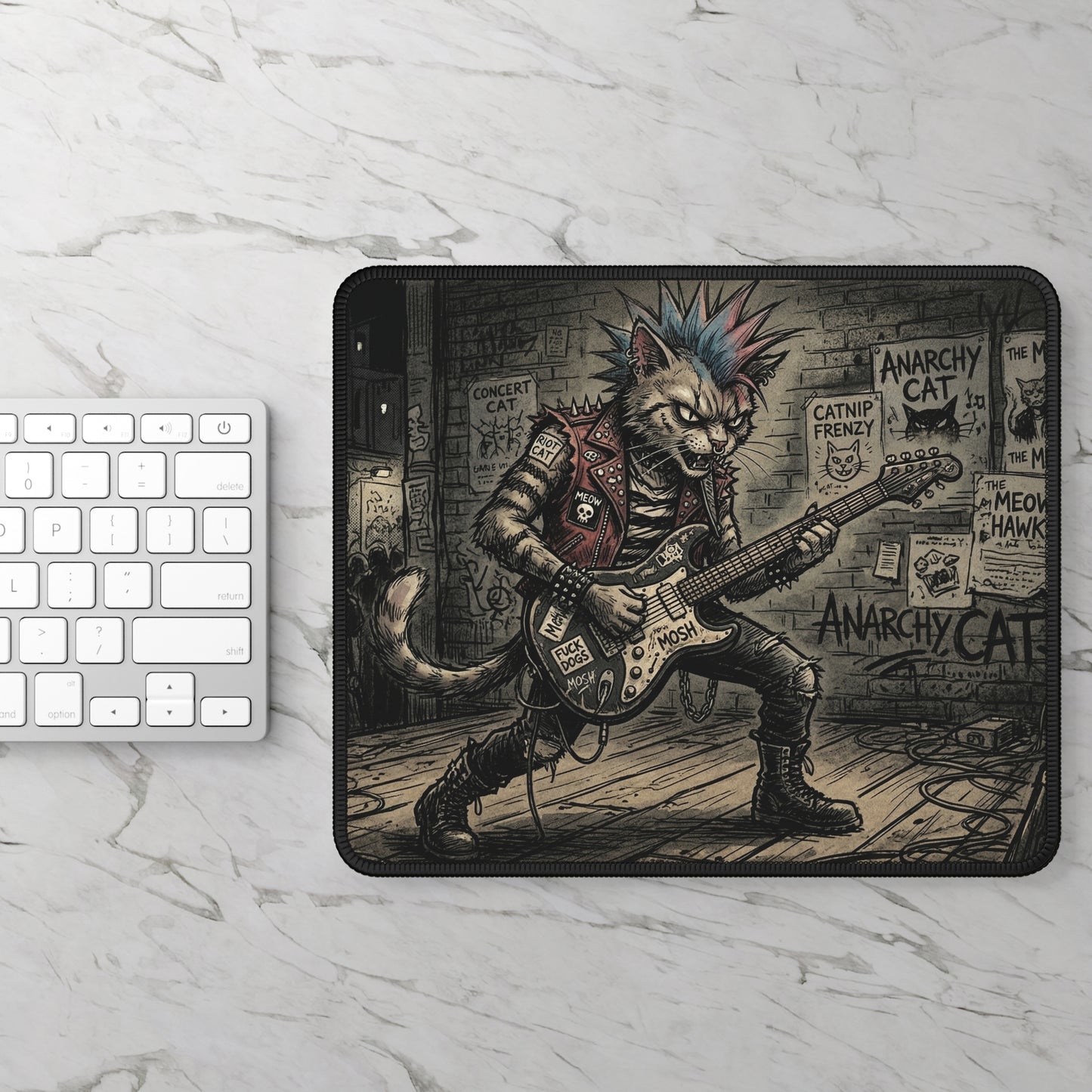 PunkCat - At The Club - Punk Rock Cat Gaming Mouse Pad — Anarchy Cat Guitarist Design