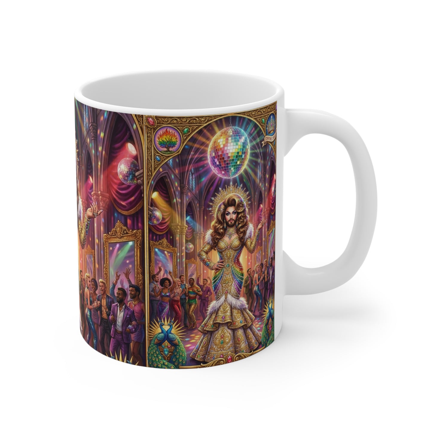Disco Drag Queen Jesus - 11oz Mug Ambi Handle - God/Goddess Mug — Vibrant Pride Celebration Coffee Cup