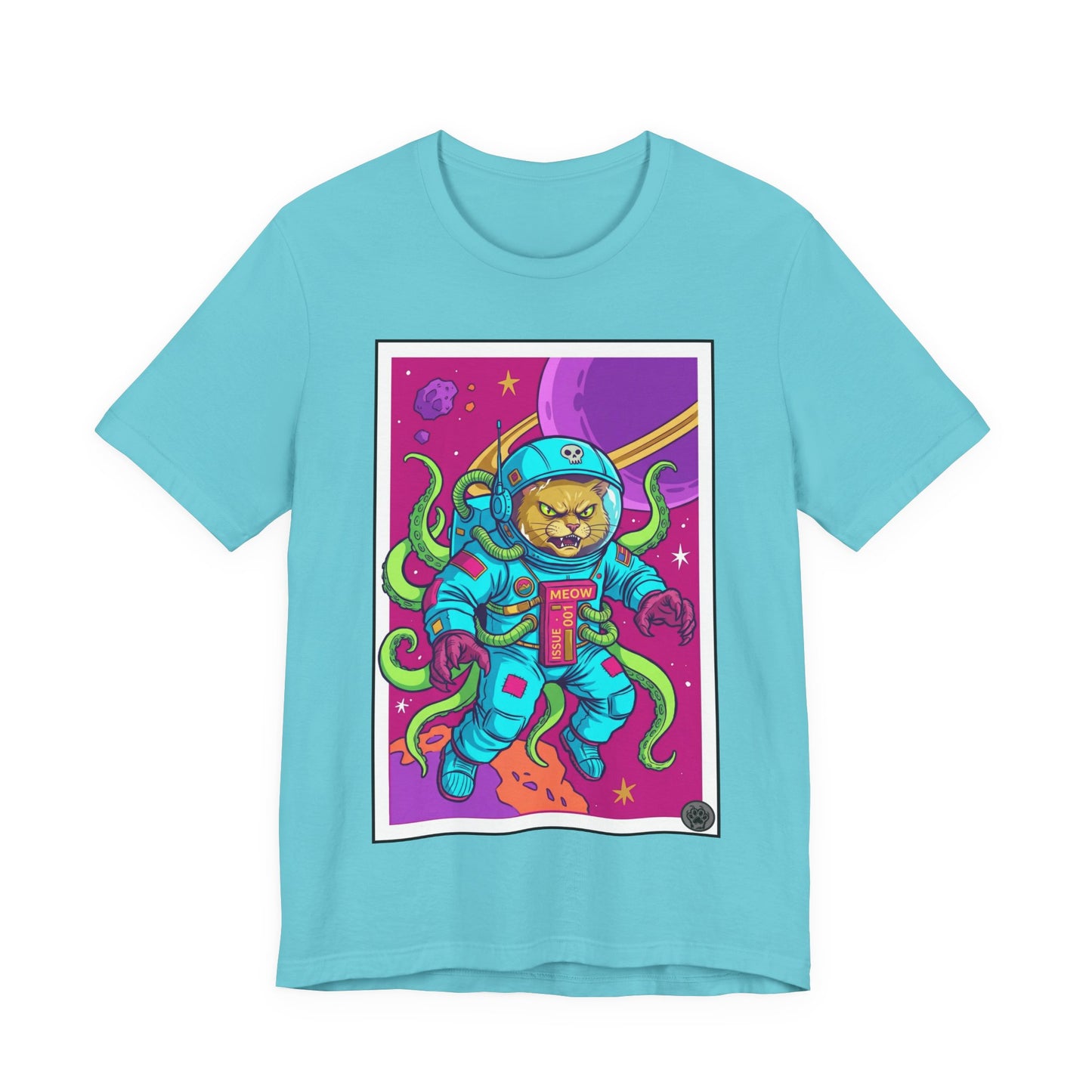 AlienCat Astronaut In Space! - Full Color! - Astronaut Cat Graphic Tee — Space Cat with Tentacles Illustration