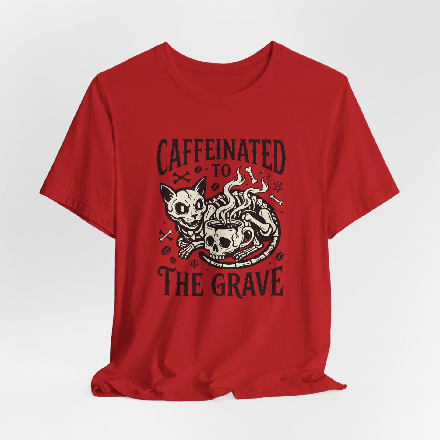 VOID - Caffeinated to the Grave Tee - Coffee Cat Humor Shirt