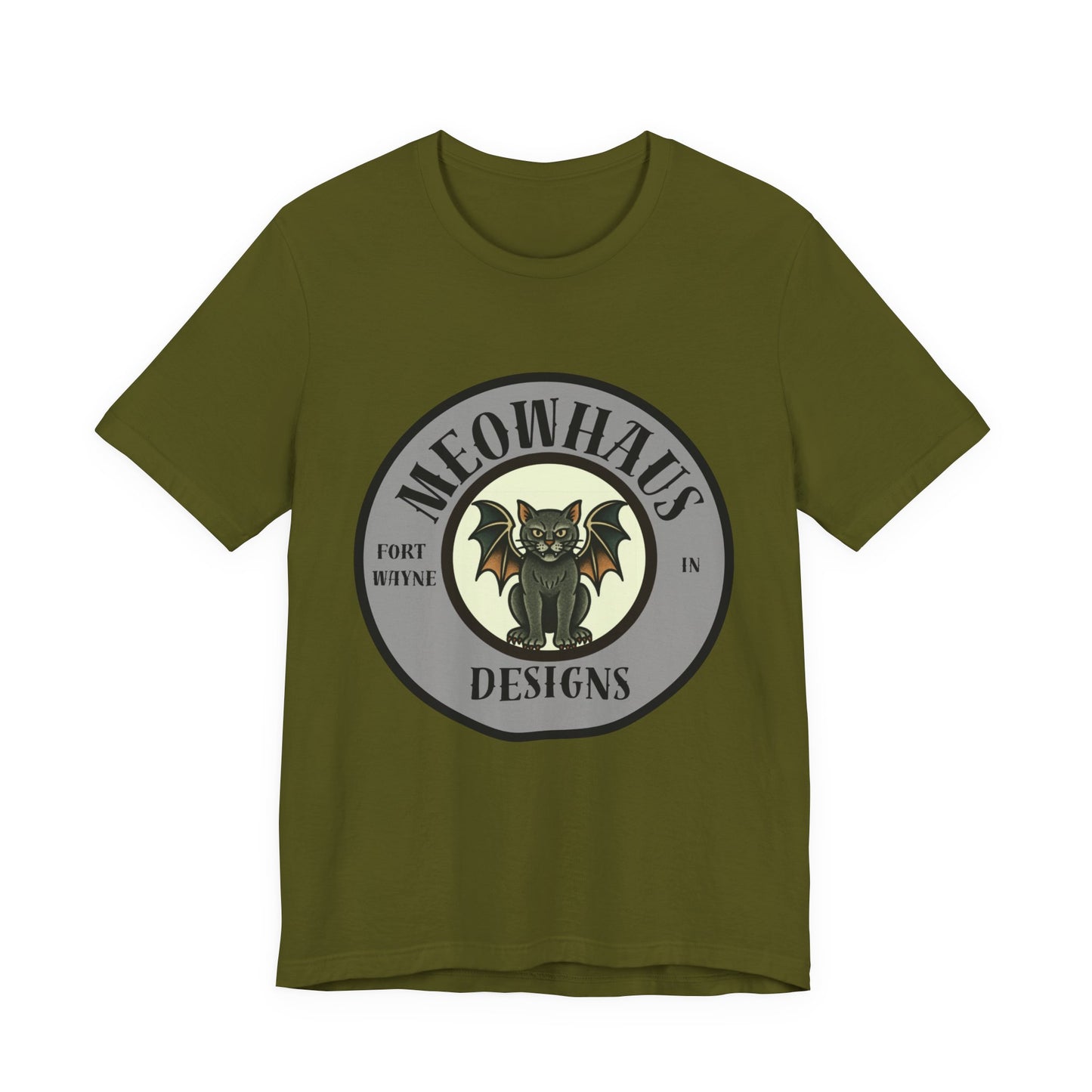 MHD Emblem - Grey Circle - Vintage Tattoo Meowhaus Designs Bat Cat Logo Tee