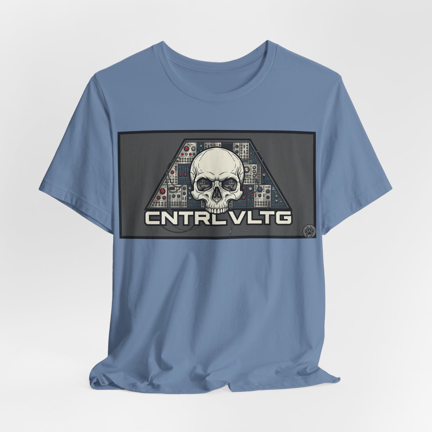 CV Control Voltage - TriBase Grey - Skull Modular Synth Analog Circuit 'CNTRL VLTG' Graphic Tee - Retro Tech Skull T-Shirt