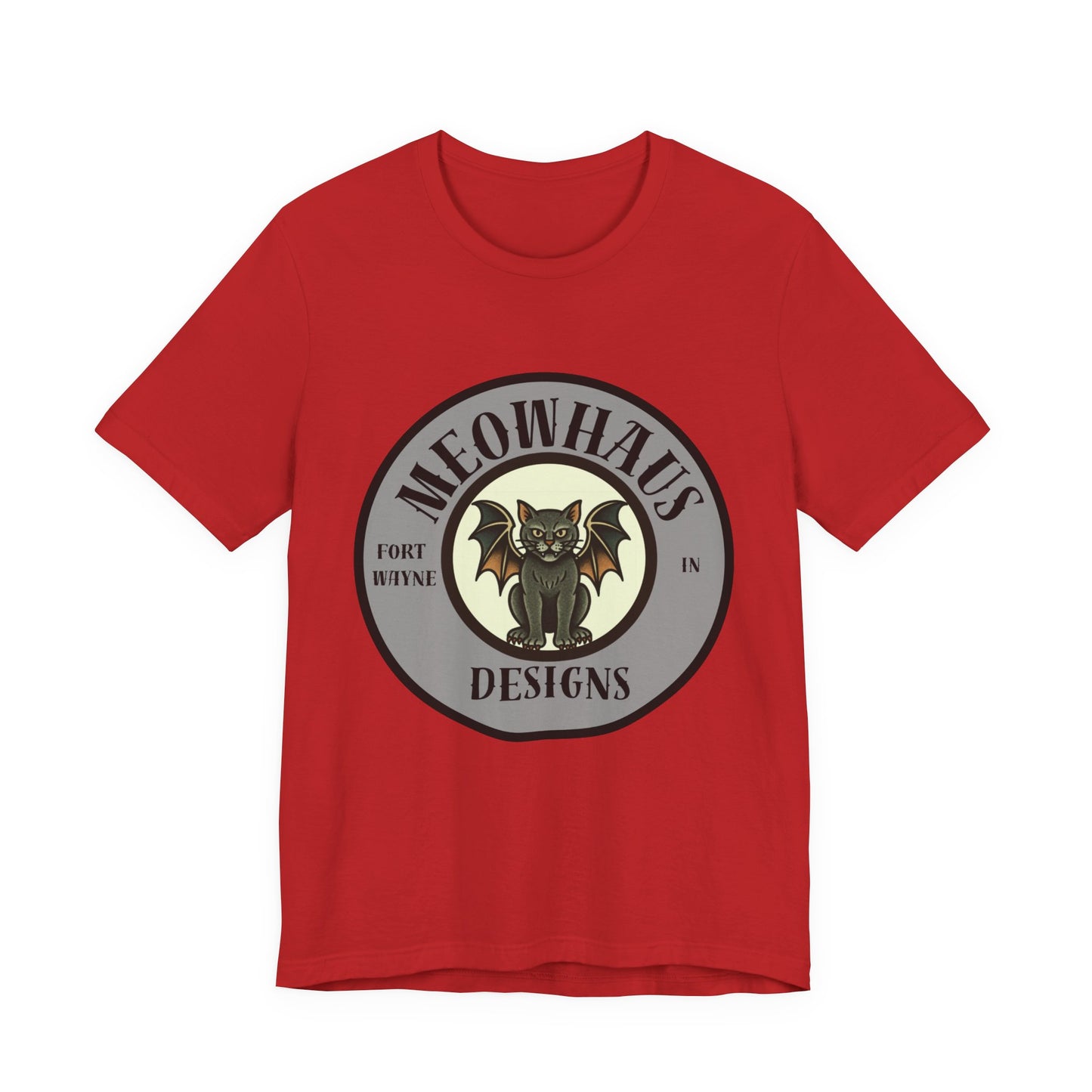 MHD Emblem - Grey Circle - Vintage Tattoo Meowhaus Designs Bat Cat Logo Tee