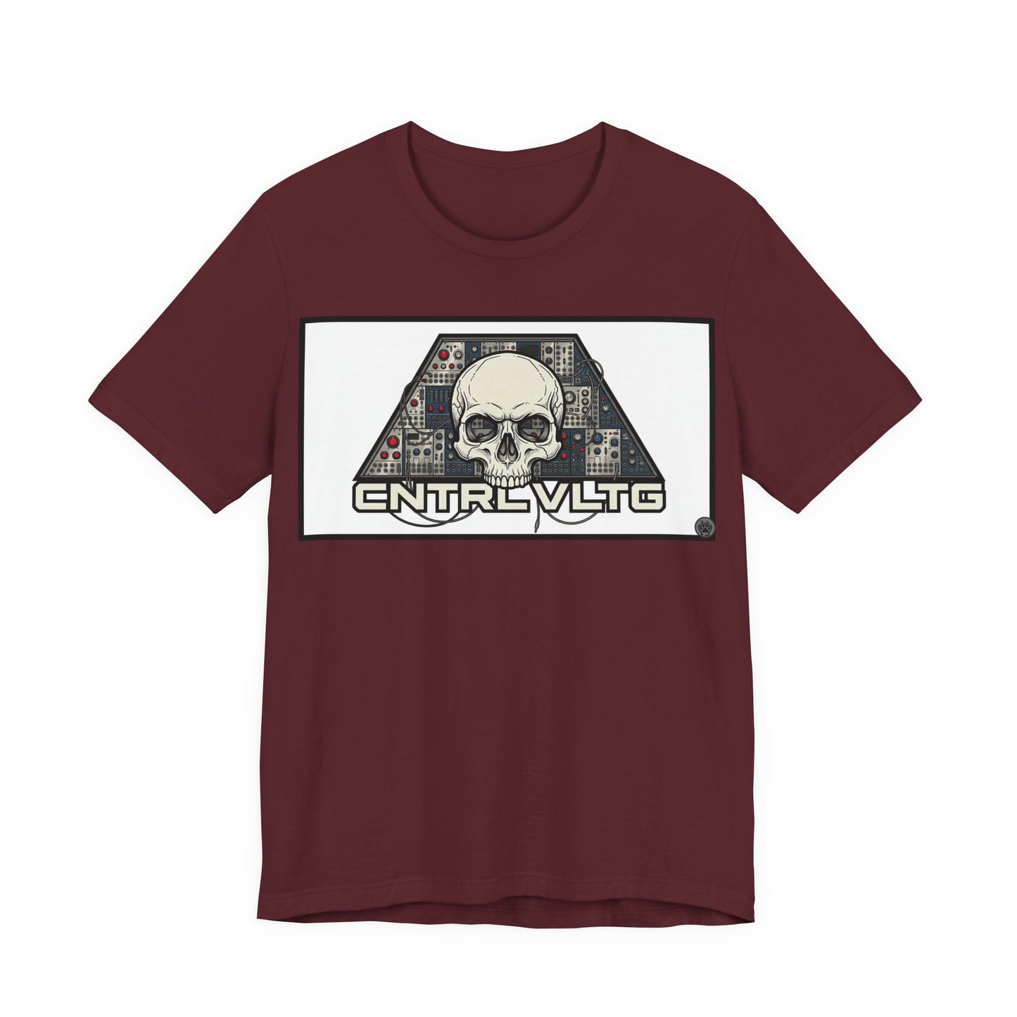 CV Control Voltage = TriBase White - Modular Synth Skull Analog Circuit Tee — “CNTRL VLTG” Retro Tech Graphic T-Shirt