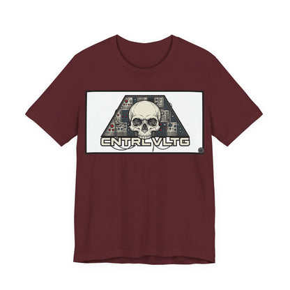 CV Control Voltage = TriBase White - Modular Synth Skull Analog Circuit Tee — “CNTRL VLTG” Retro Tech Graphic T-Shirt