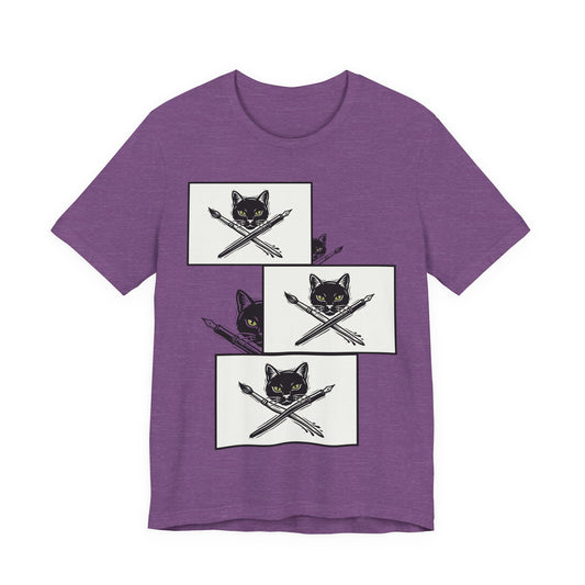 CreativeCat - Stack of 3 - Cat & Paintbrush and Pen Graphic Tee — Artist Cat Illustration T-Shirt