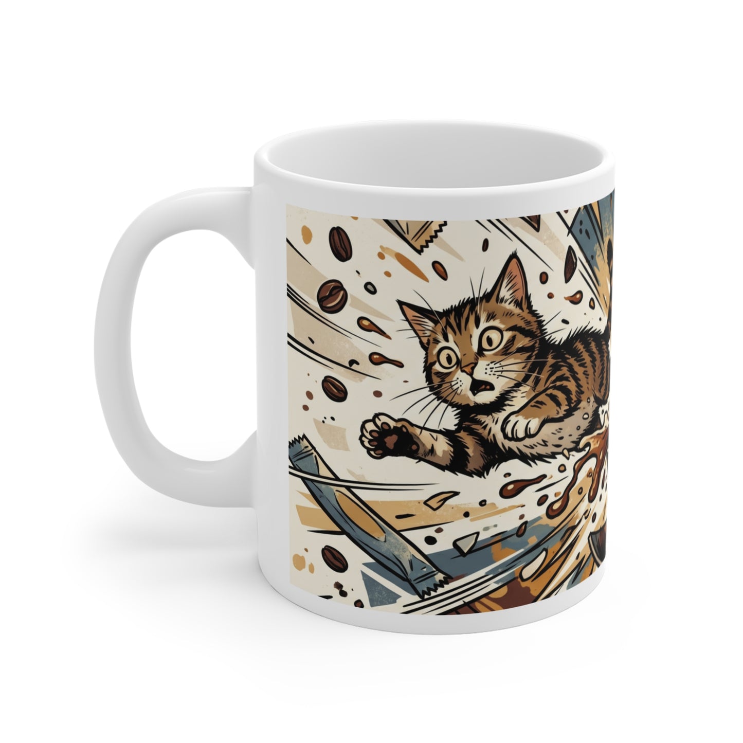 VOID - Exploding Coffee Cat Mug — Funny 11oz Ceramic Cat & Coffee Spill Design