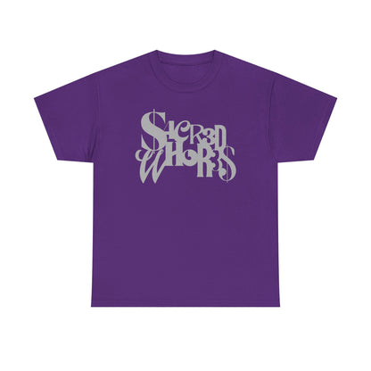 Sacred Whores - Mixed Fonts Graphic Tee — Gothic Script Black T-Shirt