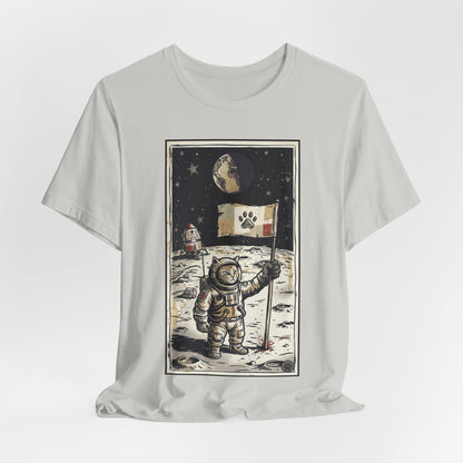 SpaceCat - Conquers The Moon! - Astronaut Cat Moon T-Shirt — Vintage Styled Space Kitty Flag Tee