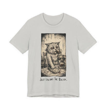 Scraps - Tired Cat Illustration Tee — "Just Living the Dream" Vintage Coffee Cat T-Shirt