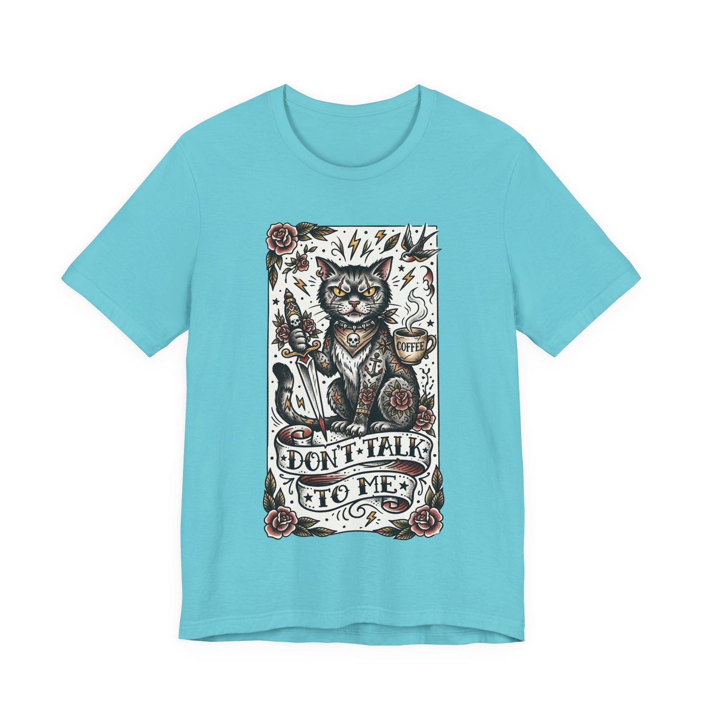 VOID - Don’t Talk to Me (Vertical) Cat T-Shirt — Gothic Tattoo Style Cat Graphic Tee