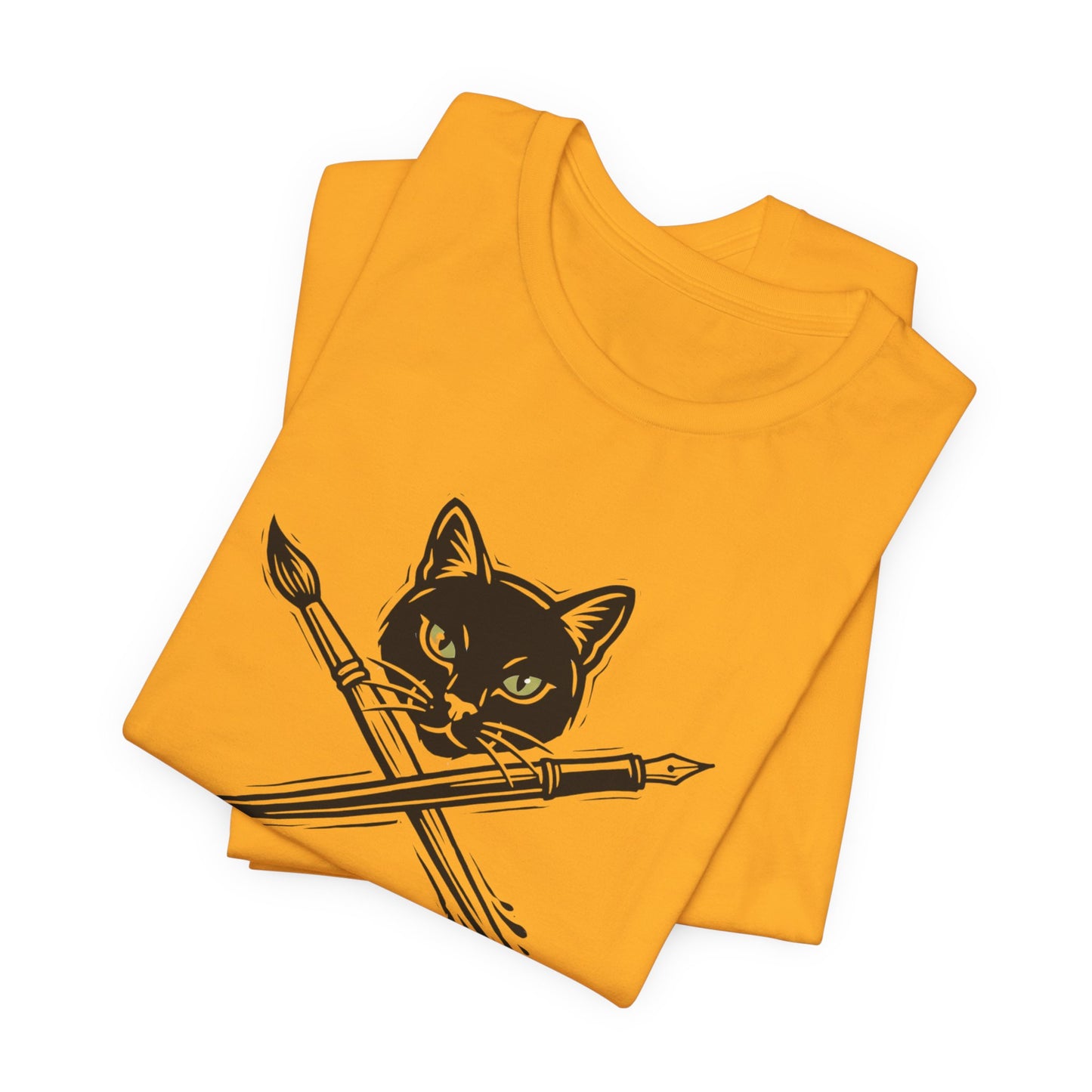 Creative Cat Version 2 - Artist Cat T-Shirt — Black Cat with Crossed Paintbrushes Graphic Tee