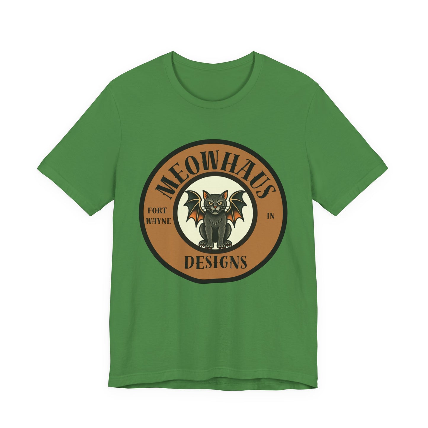 Meowhaus Designs Cat Circle Logo T-Shirt - Vintage Tattoo Cat-Bat Design