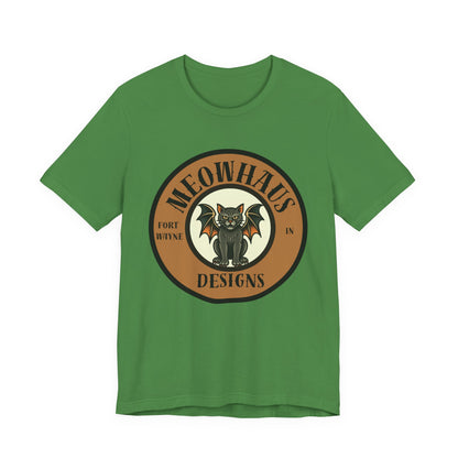Meowhaus Designs Cat Circle Logo T-Shirt - Vintage Tattoo Cat-Bat Design