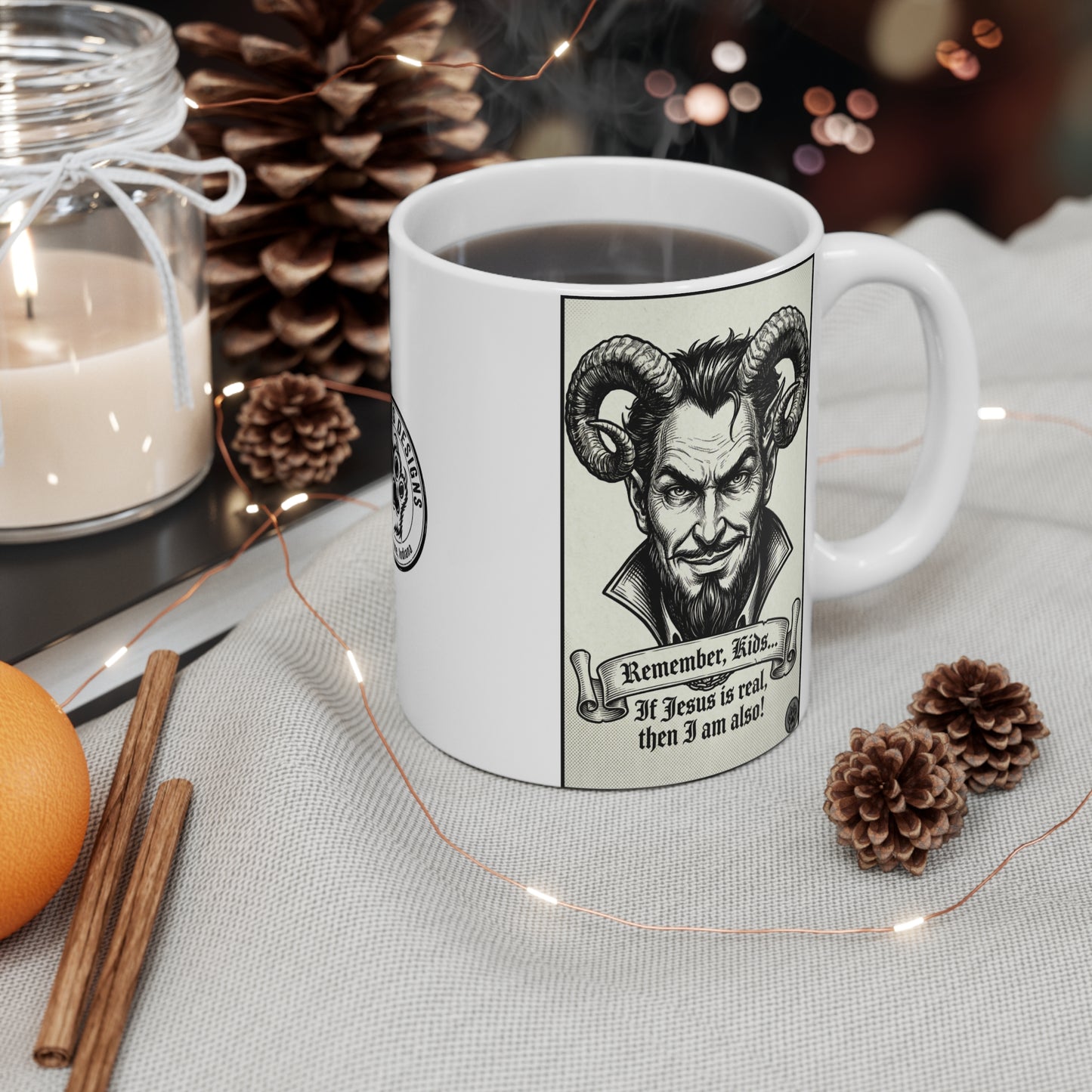 BLZB - 11oz Mug Ambi Handle - Vintage Devil Illustration "Remember Kids... If Jesus is real, then I am also!" 11oz