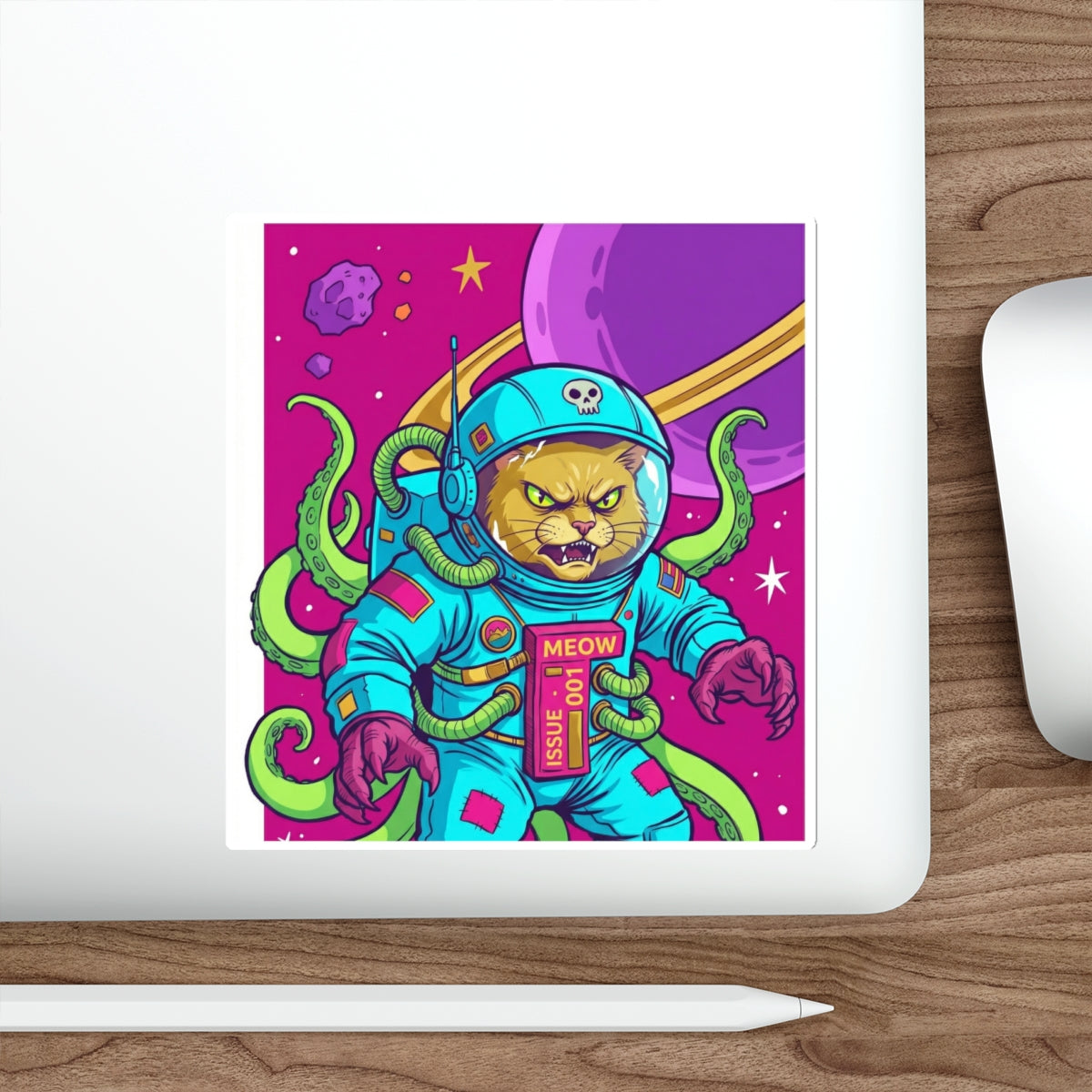 AlienCat Astronaut - Full Color Cat Die-Cut Sticker — Retro Space Kitty Design