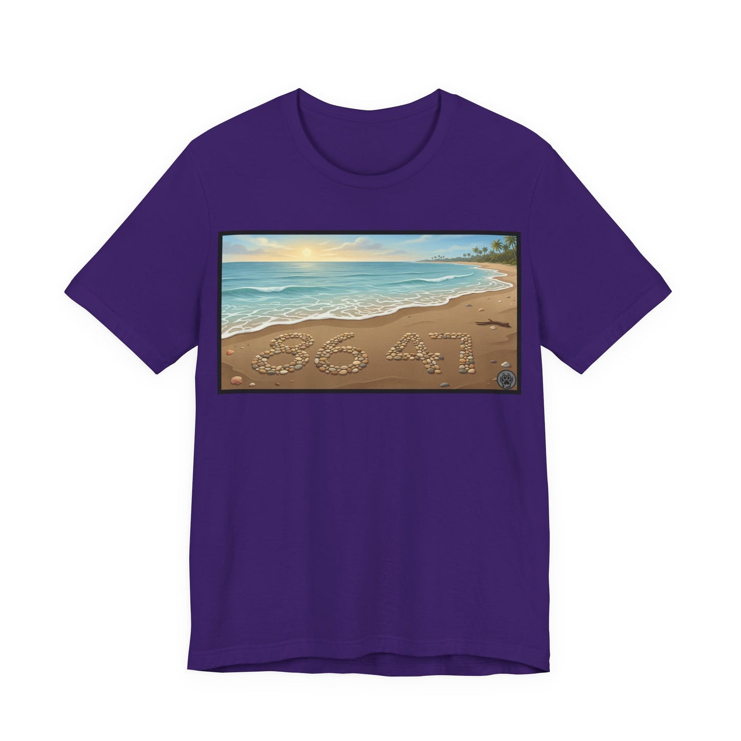 A Nice Day At The Beach - Horizontal V2 - Beach Sunset T-Shirt with '86 47' Sand Art – Coastal Vacation Tee