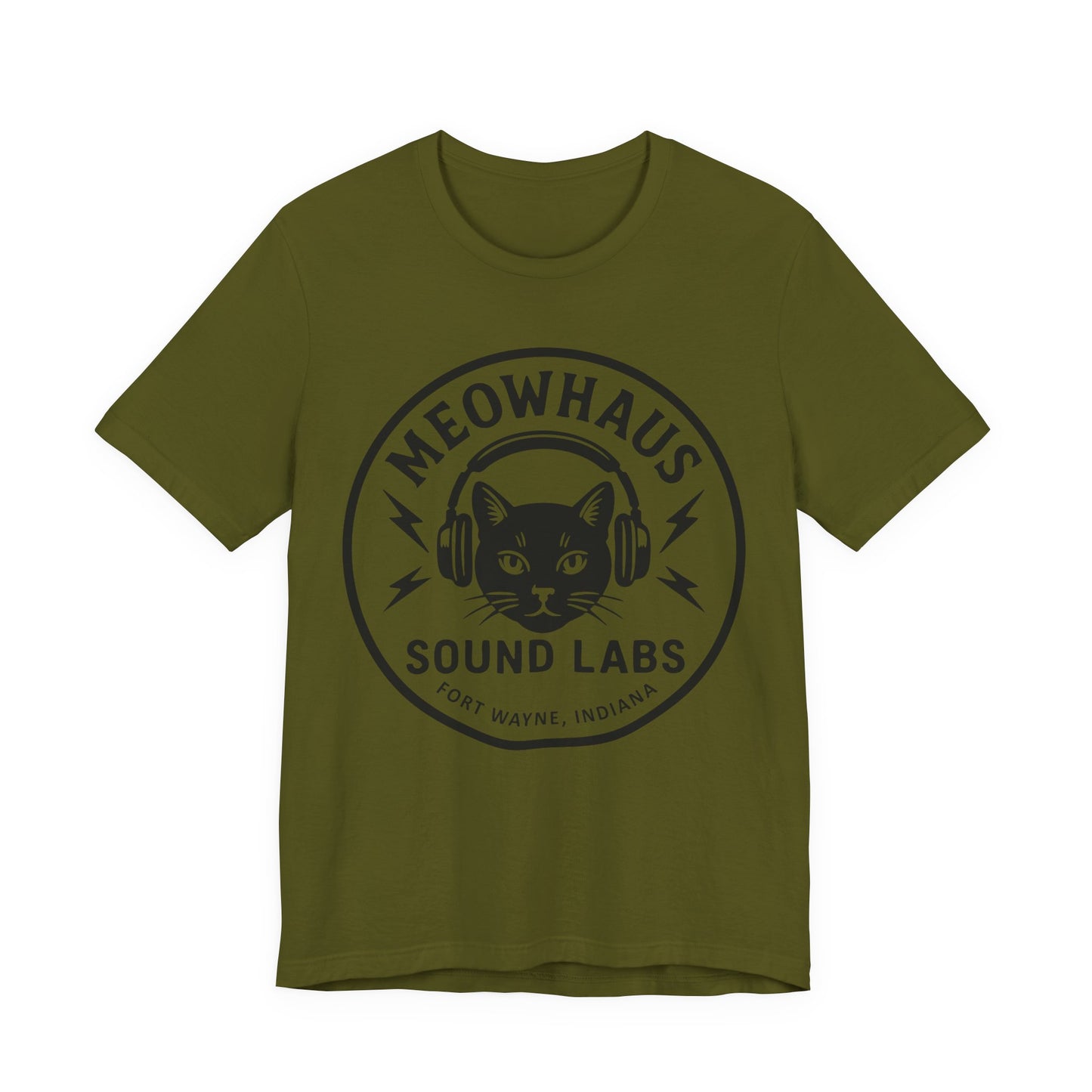 Meowhaus Sound Labs Cat Logo Tee - Large Clear Logo - Fort Wayne Indiana Audio Sound Music Recording Production Studio
