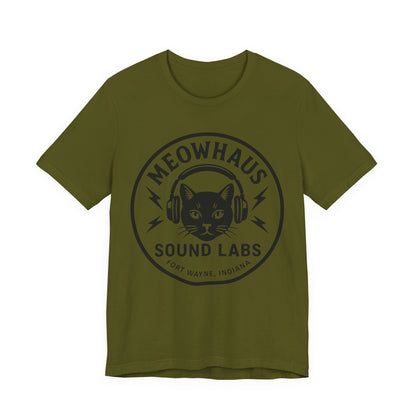 Meowhaus Sound Labs Cat Logo Tee - Large Clear Logo - Fort Wayne Indiana Audio Sound Music Recording Production Studio