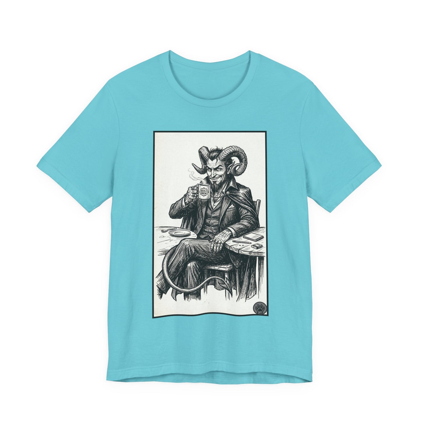 Devil's Brew - Coffee - Devil in a Suit Graphic Tee — Vintage Demon Illustration T-Shirt