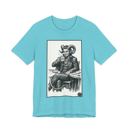 Devil's Brew - Coffee - Devil in a Suit Graphic Tee — Vintage Demon Illustration T-Shirt