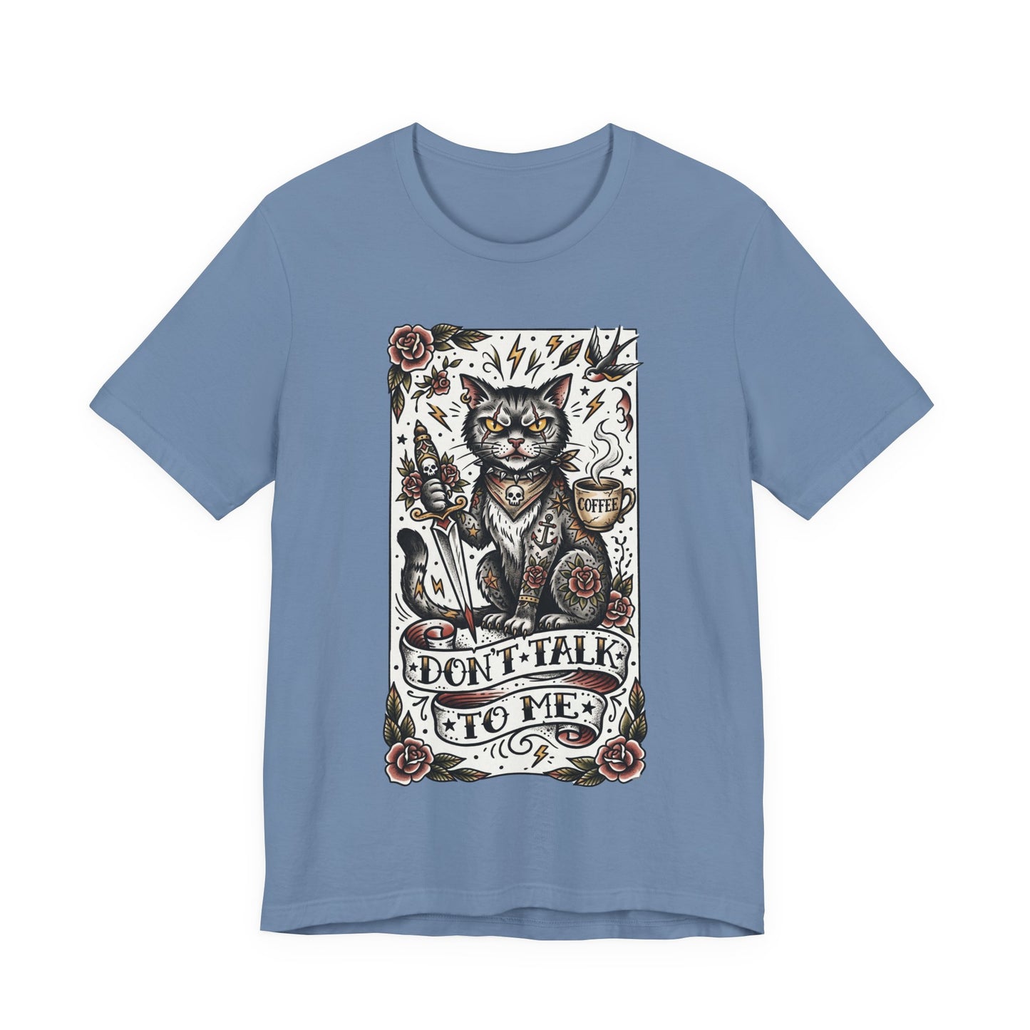 VOID - Don’t Talk to Me (Vertical) Cat T-Shirt — Gothic Tattoo Style Cat Graphic Tee