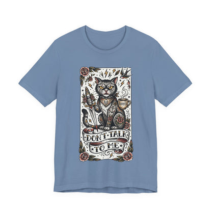 VOID - Don’t Talk to Me (Vertical) Cat T-Shirt — Gothic Tattoo Style Cat Graphic Tee
