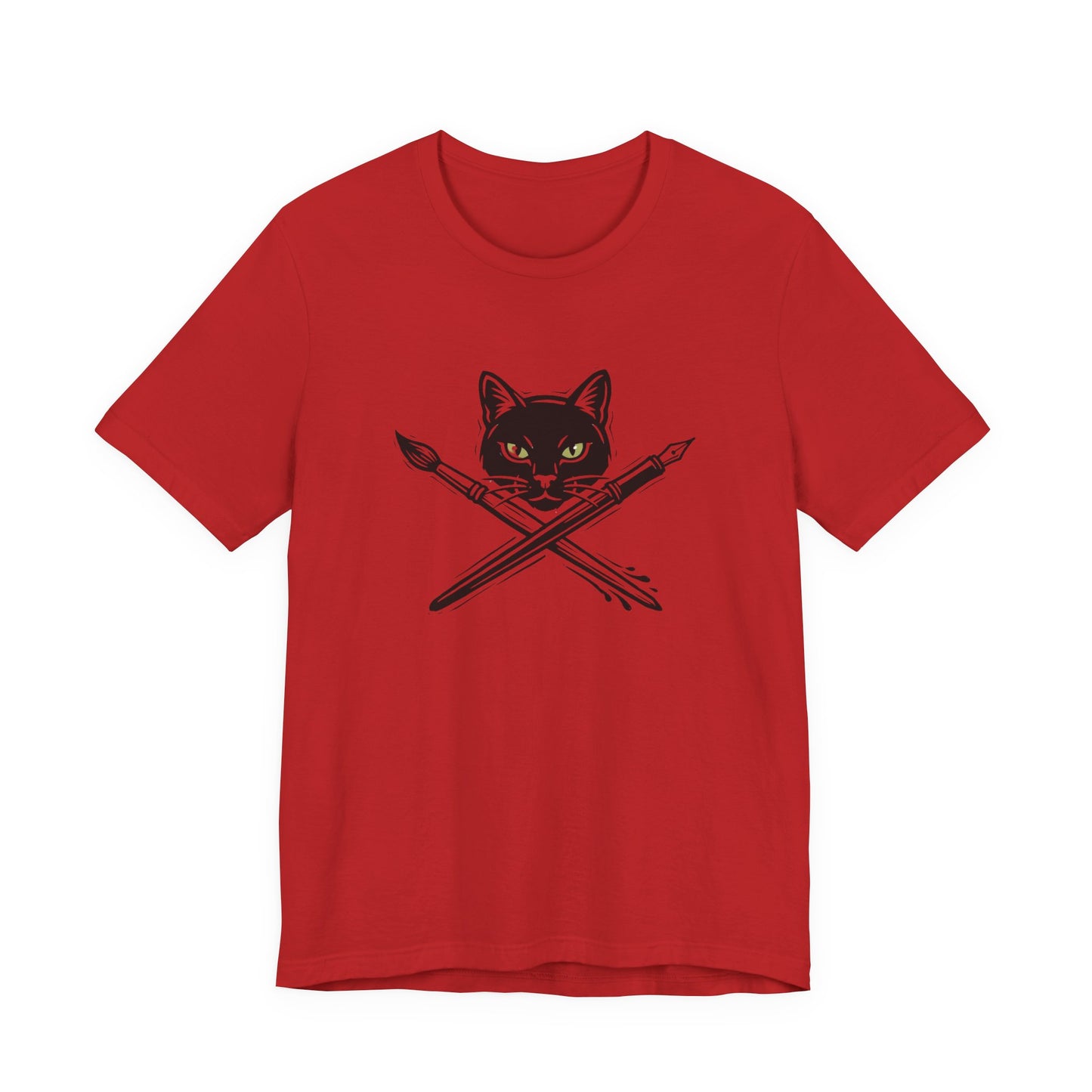 Creative Cat Version 2 - Artist Cat T-Shirt — Black Cat with Crossed Paintbrushes Graphic Tee