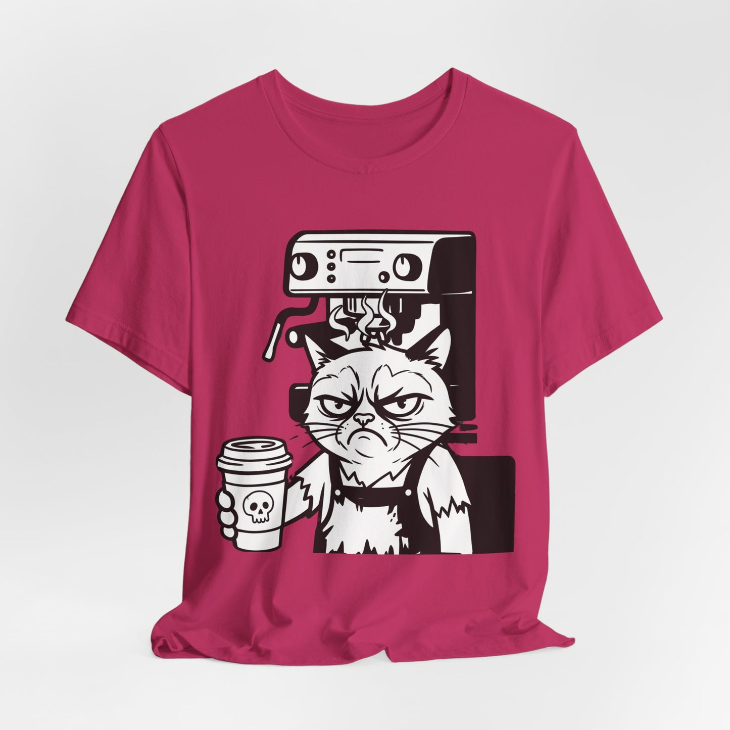VOID - Annoyed Cat Coffee Tee — Funny Sarcastic Cat Barista Shirt with Coffee & Espresso Machine