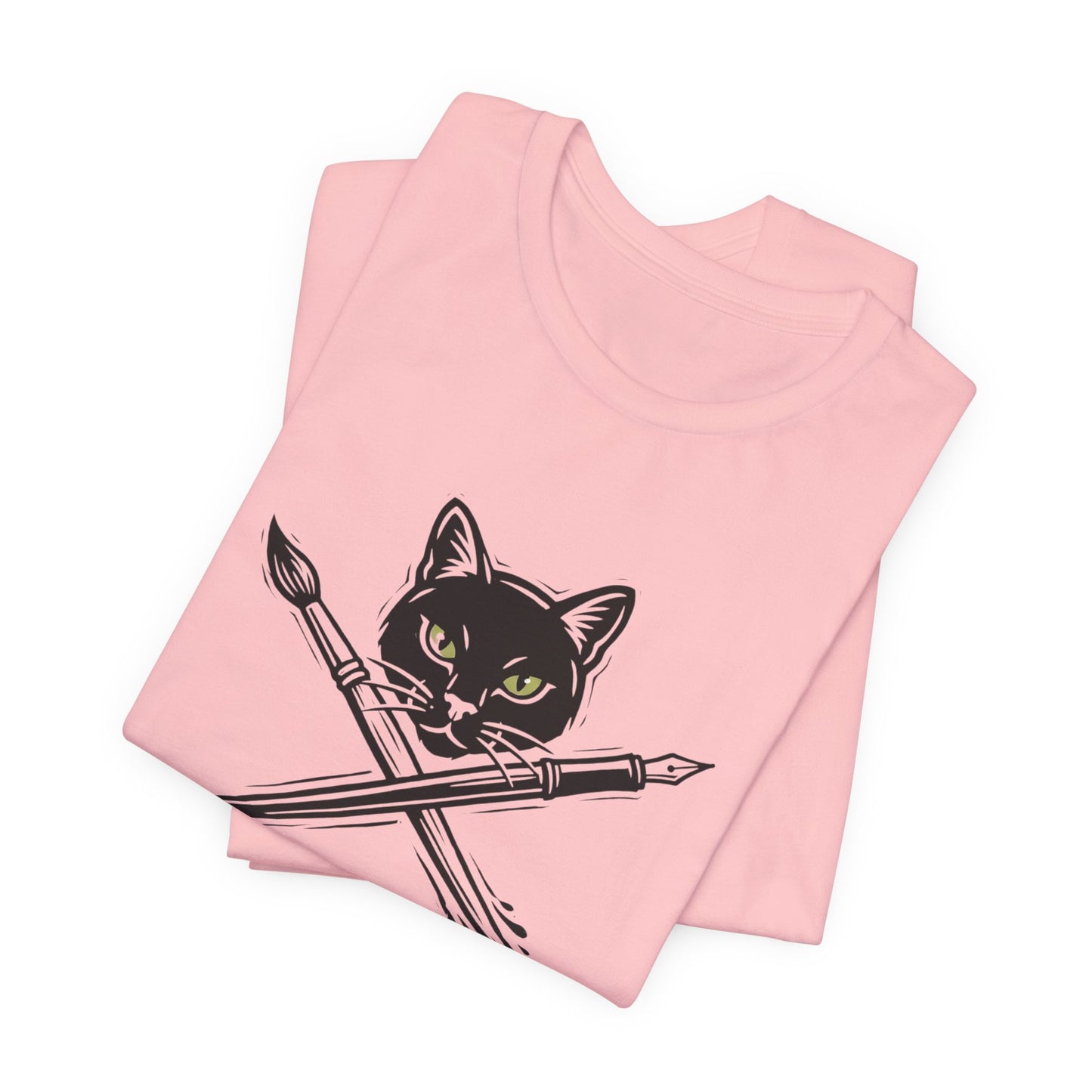 Creative Cat Version 2 - Artist Cat T-Shirt — Black Cat with Crossed Paintbrushes Graphic Tee