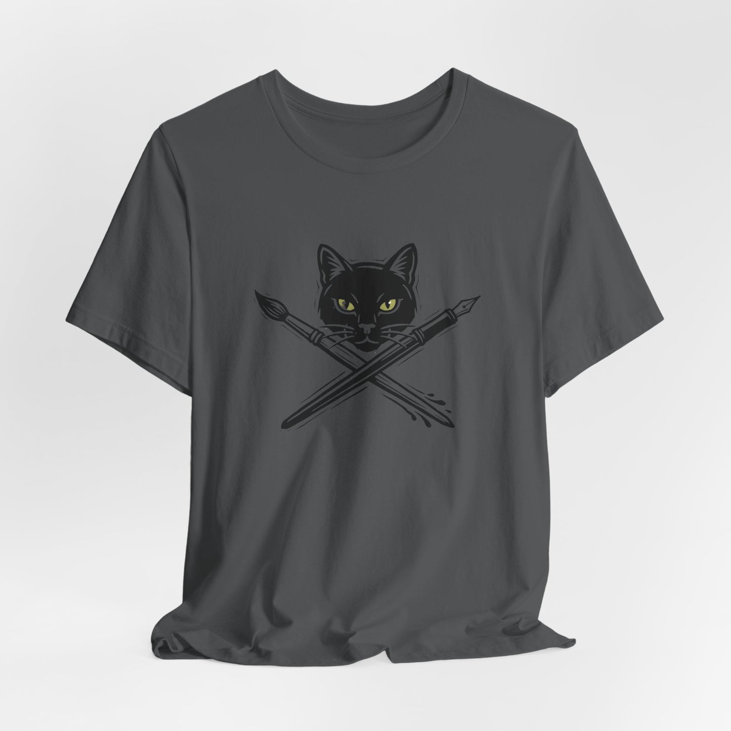 Creative Cat Version 2 - Artist Cat T-Shirt — Black Cat with Crossed Paintbrushes Graphic Tee