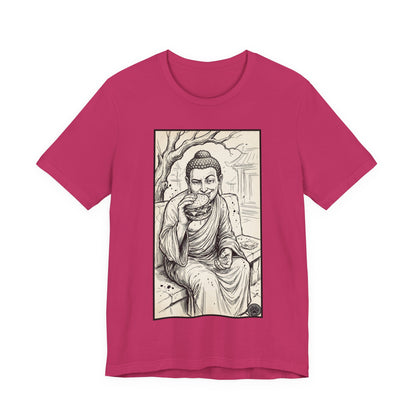 Bad Buddha Cheeseburger Sketch Tee — Humor Illustration T-Shirt
