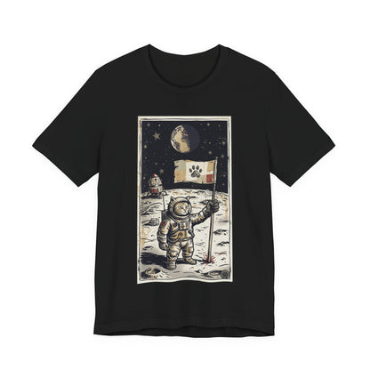 SpaceCat - Conquers The Moon! - Astronaut Cat Moon T-Shirt — Vintage Styled Space Kitty Flag Tee