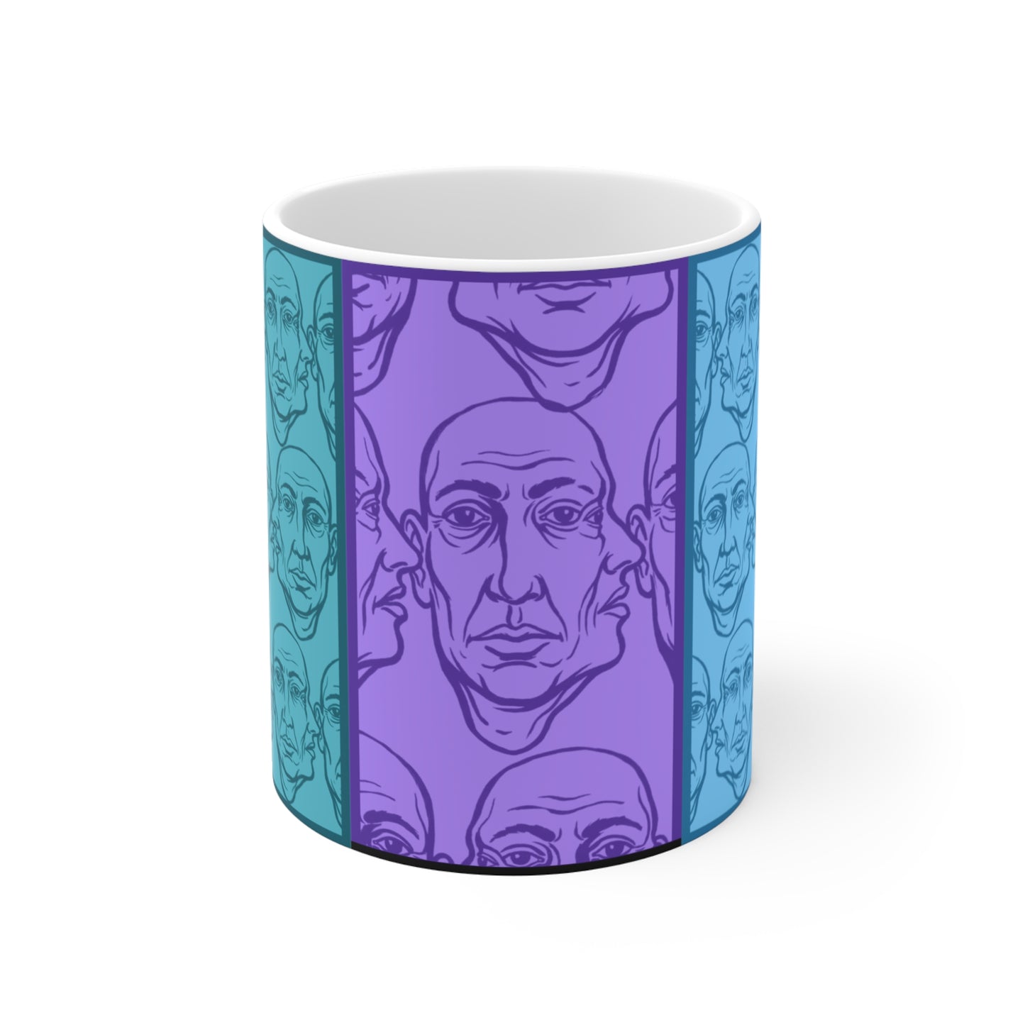 HotGossip - New Design 2 - 11oz Mug Ambi Handle - Patterned Face Modern Art Coffee Mug — Blue & Purple Portrait Design (11 oz)