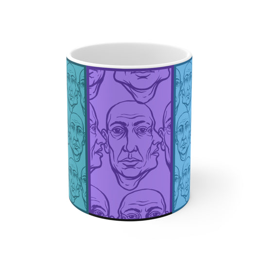 HotGossip - New Design 2 - 11oz Mug Ambi Handle - Patterned Face Modern Art Coffee Mug — Blue & Purple Portrait Design (11 oz)