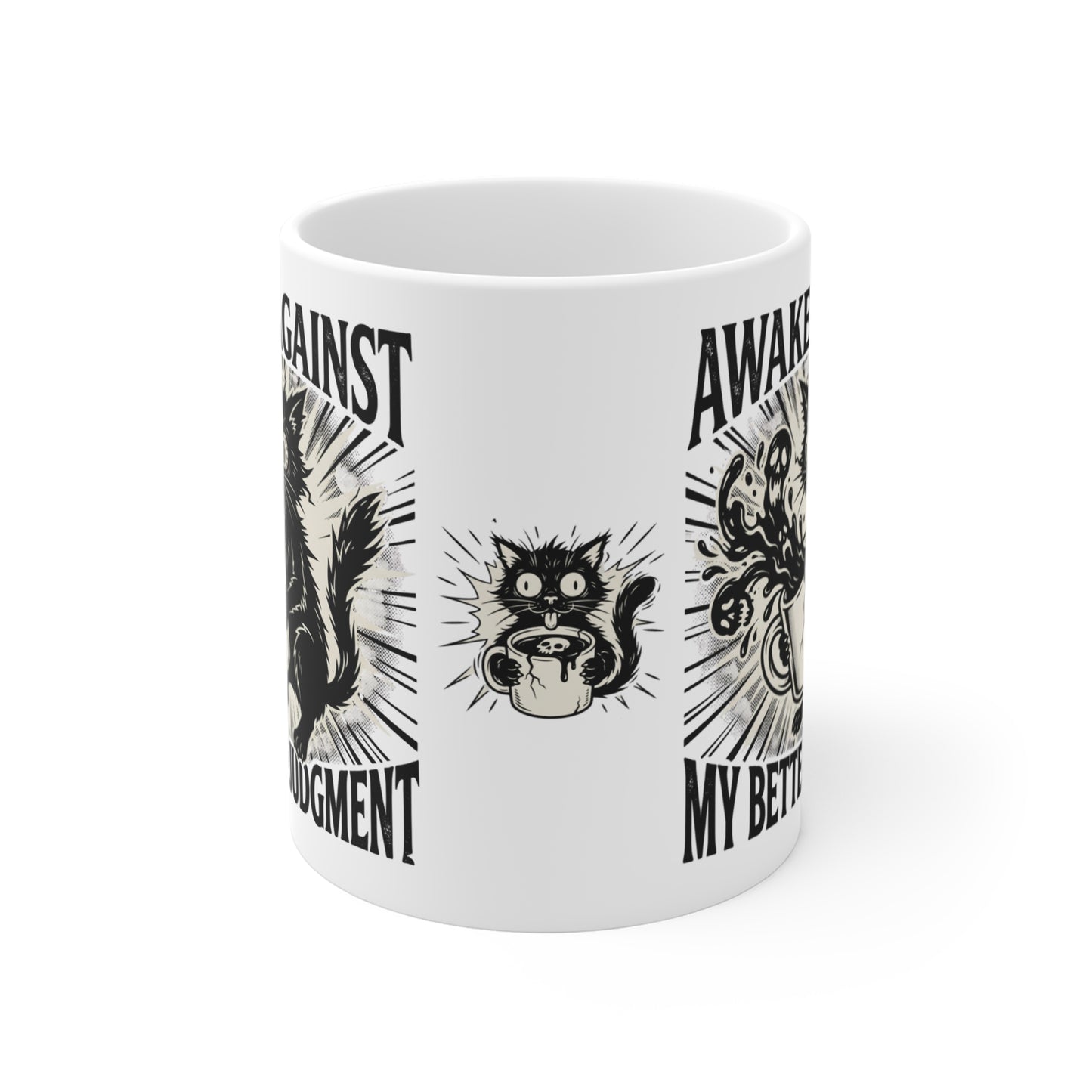 VOID - 11oz Mug — "Awake Against My Better Judgment" Cat Coffee Mug