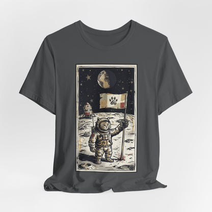 SpaceCat - Conquers The Moon! - Astronaut Cat Moon T-Shirt — Vintage Styled Space Kitty Flag Tee