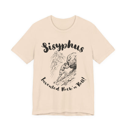 Greek Mythology Humor - Sisyphus T‑Shirt — 'Invented Rock 'n' Roll' Vintage Mythology Tee - Elvis Who?