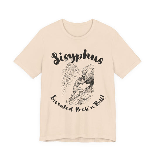Greek Mythology Humor - Sisyphus T‑Shirt — 'Invented Rock 'n' Roll' Vintage Mythology Tee - Elvis Who?