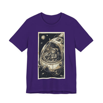 SpaceCat - To The Rescue! - Cat Astronaut in Rocket Capsule Graphic Tee – Vintage Style Space Pilot Illustration